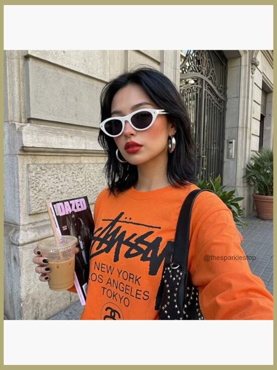 Retro Oval Cat Eye Sunglasses Narrow Small Frame UV Protection Women main image 7